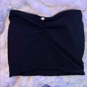 Black Strapless Tube Top with Heart Button Accent